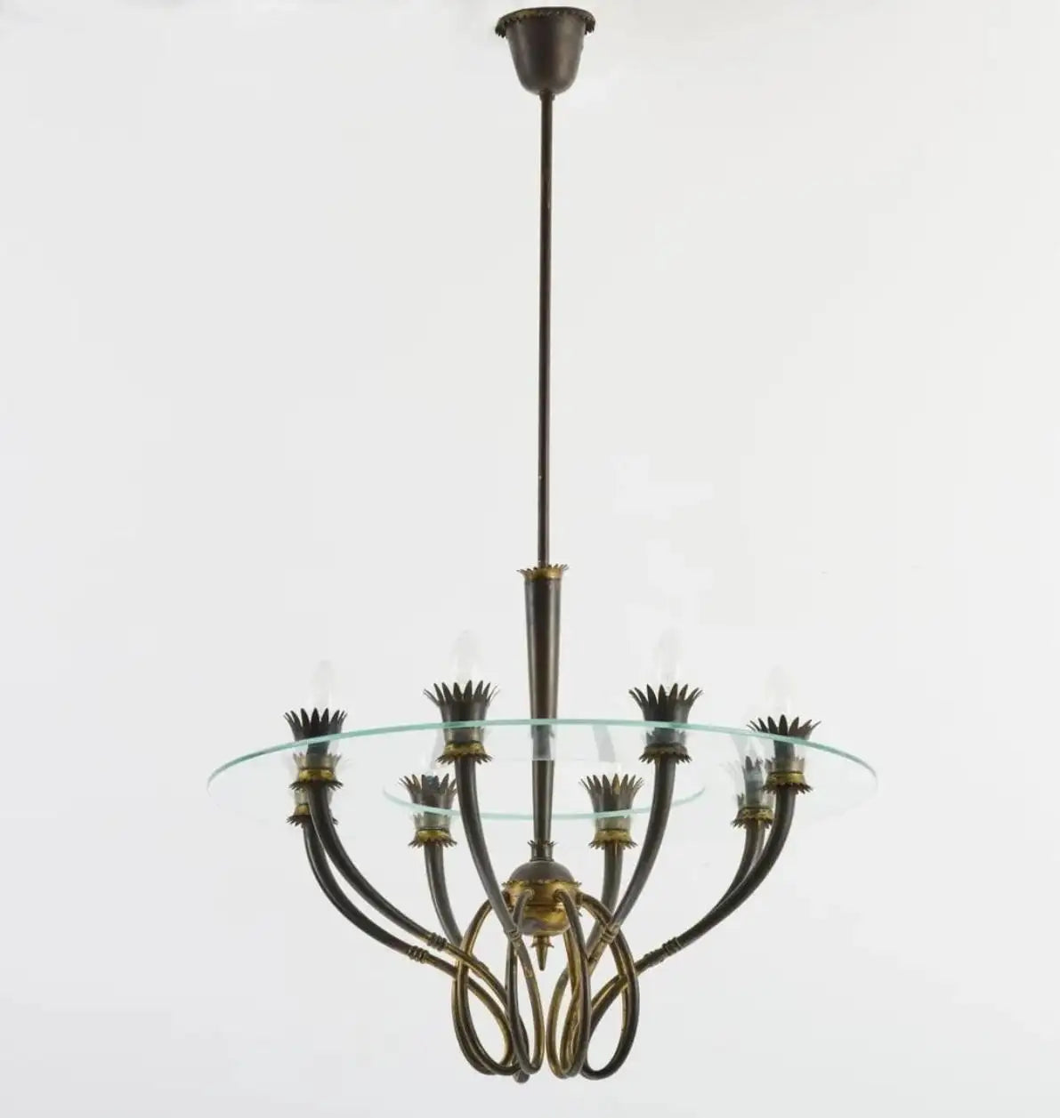 Midcentury Italian Patinated Brass Fontana Arte Pendant Light by Pietro Chiesa