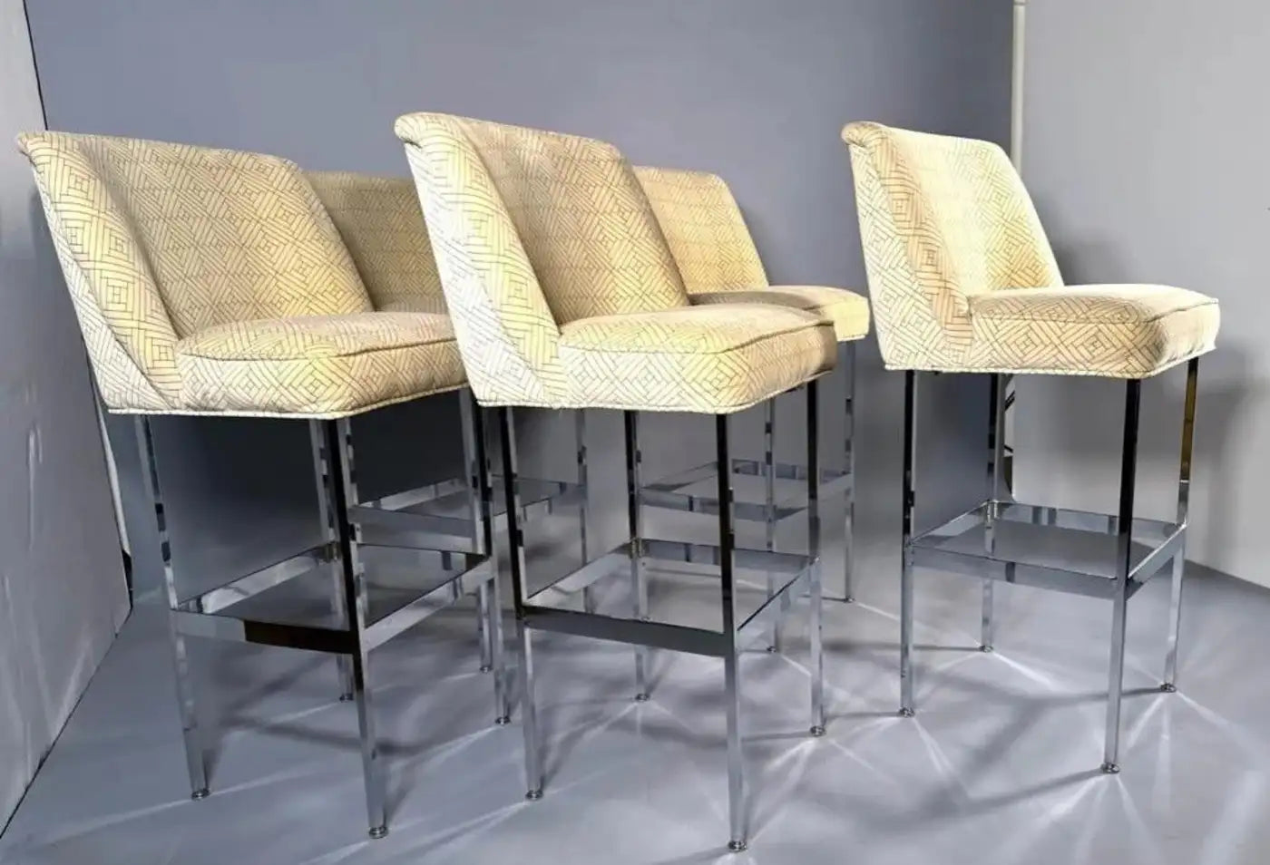 1970s Chromed Steel and Velvet Bar Stools, Set of 5