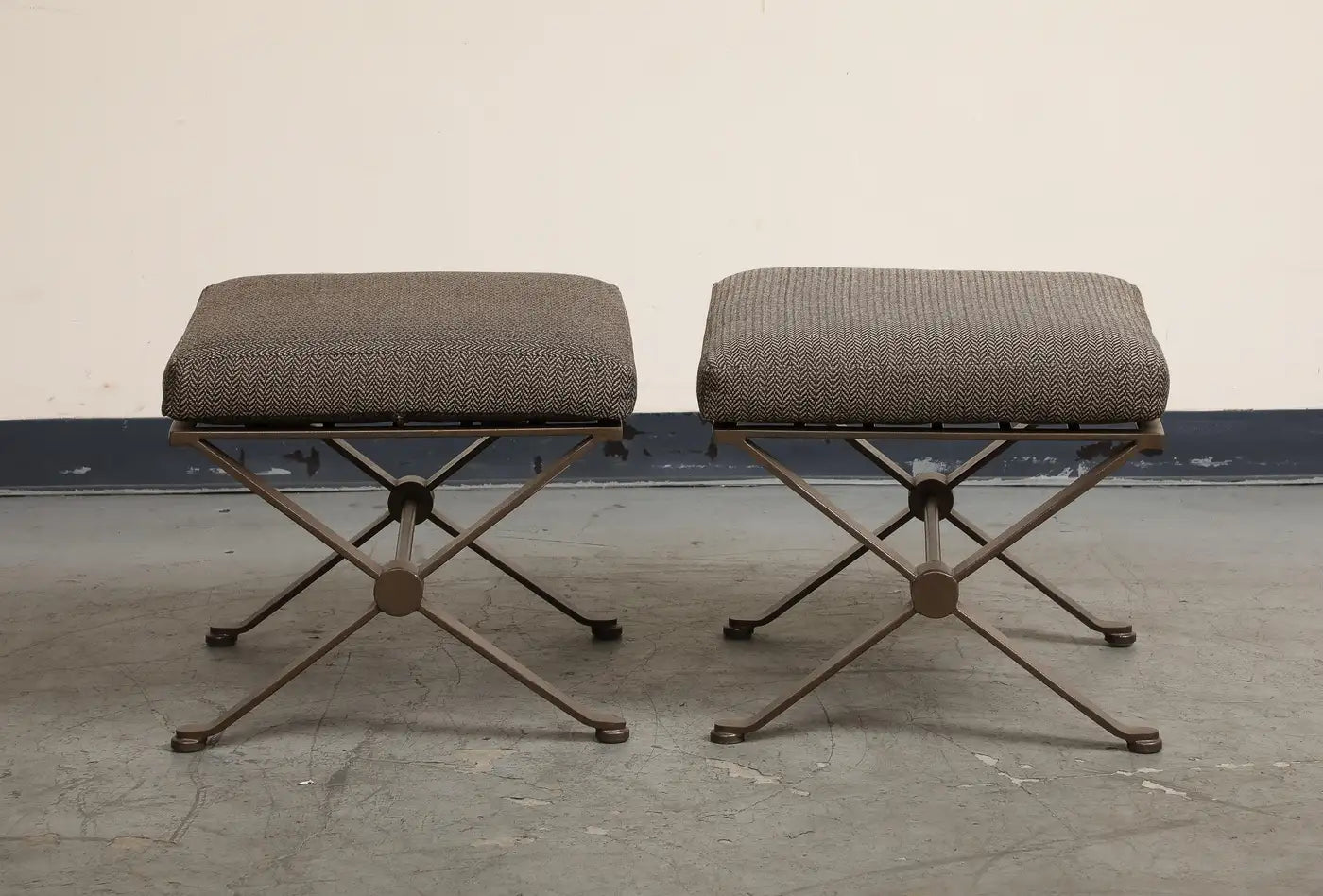 Pair of Contemporary Herringbone X-Form Bronze Benches