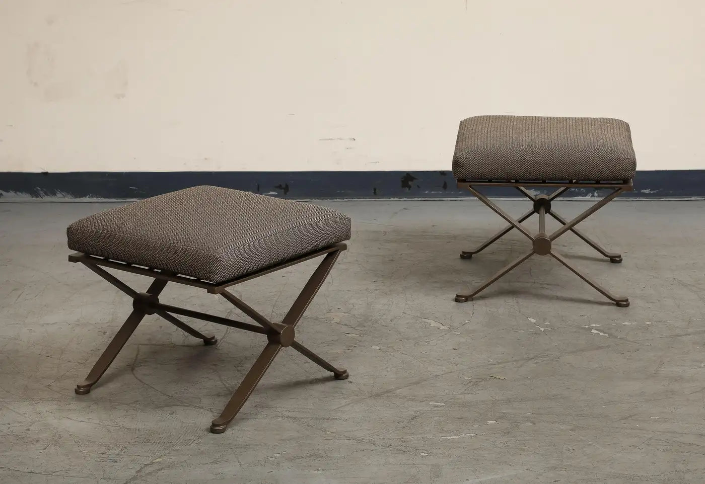 Pair of Contemporary Herringbone X-Form Bronze Benches