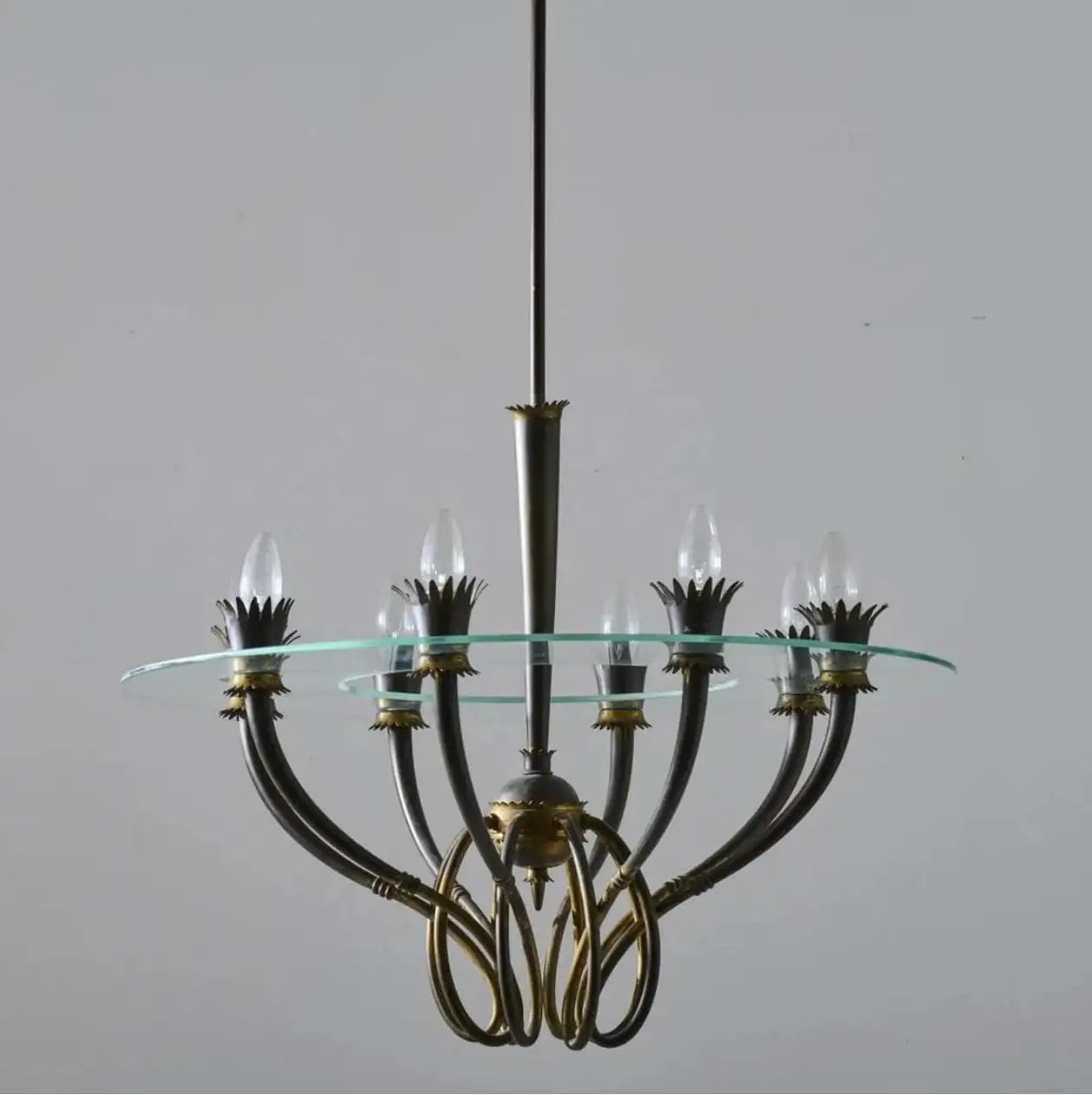 Midcentury Italian Patinated Brass Fontana Arte Pendant Light by Pietro Chiesa