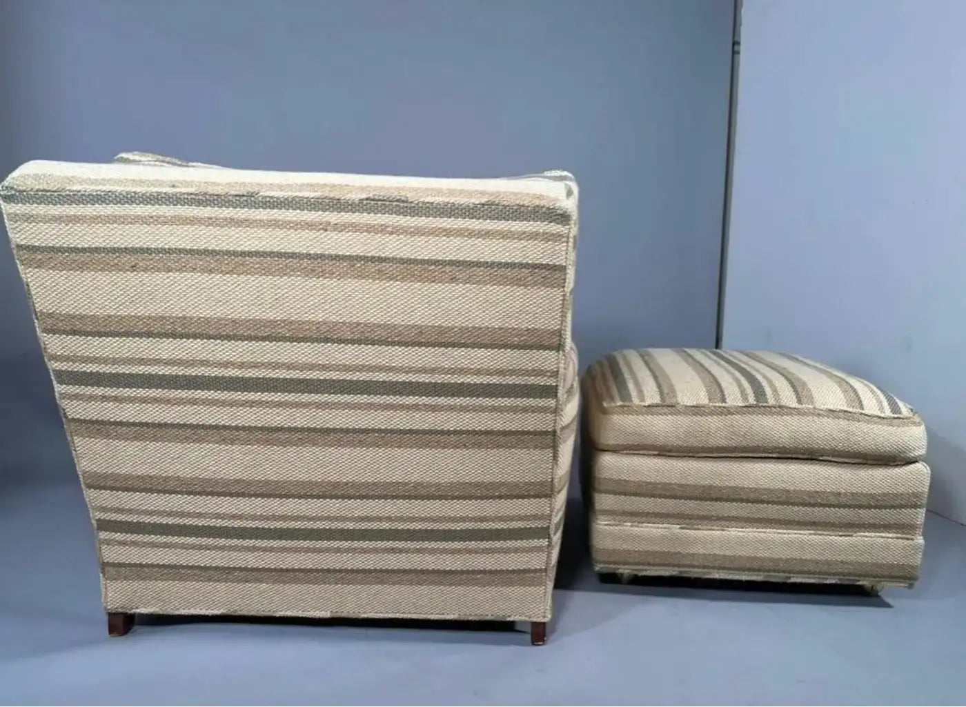 Large Scale Jean Michel Frank Style Upholstered Armchair and Ottoman circa 1950