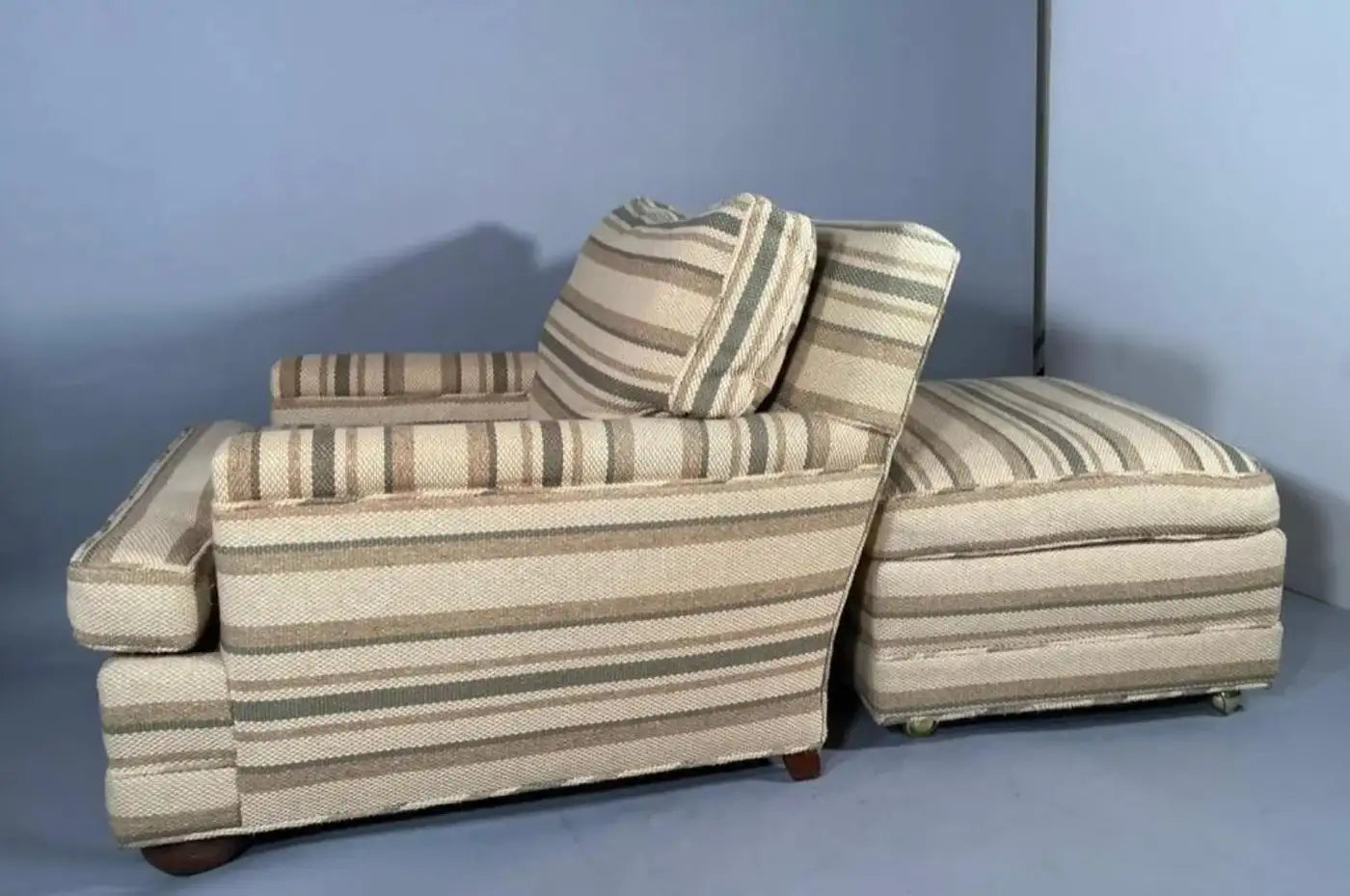 Large Scale Jean Michel Frank Style Upholstered Armchair and Ottoman circa 1950