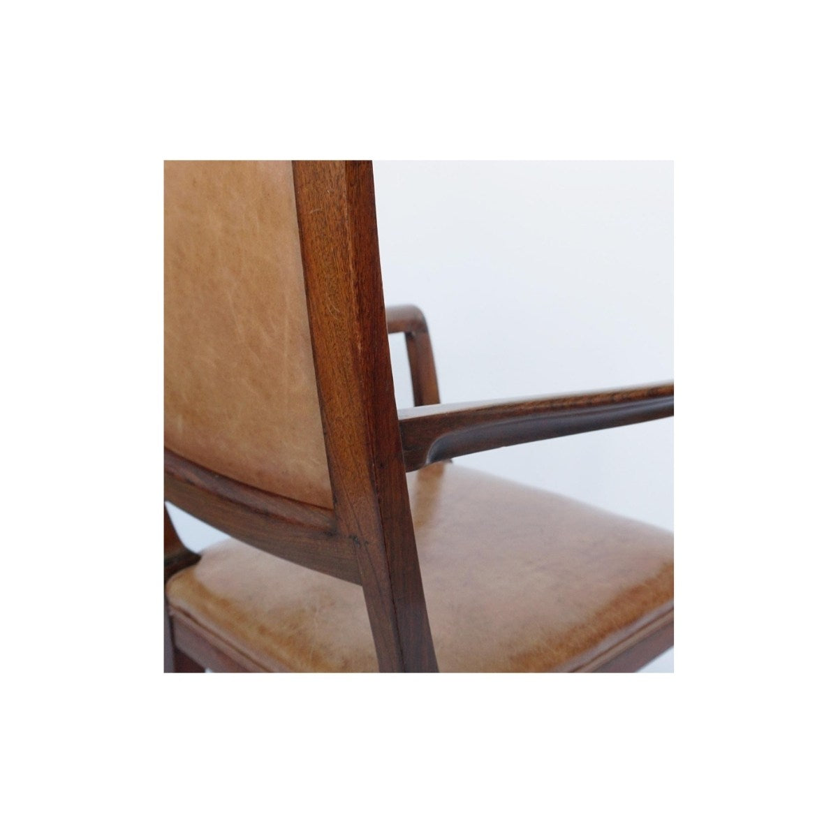 French Art Deco Desk Chair Walnut and Leather, circa 1925