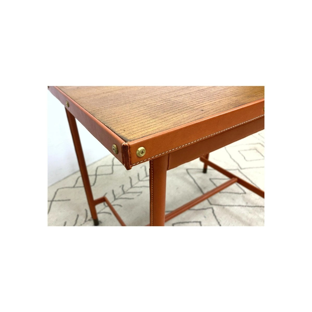 Midcentury French Leather Wrapped Writing Table attributed to Jacques Adnet