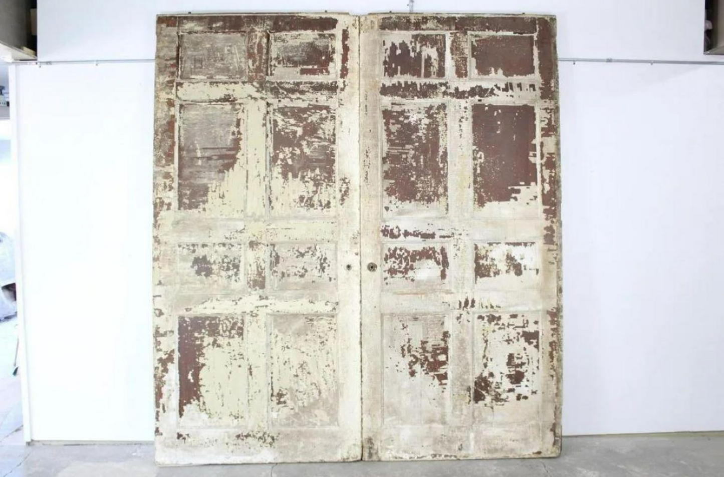 Pair of 9' Antique Distressed Painted White Pocket Doors