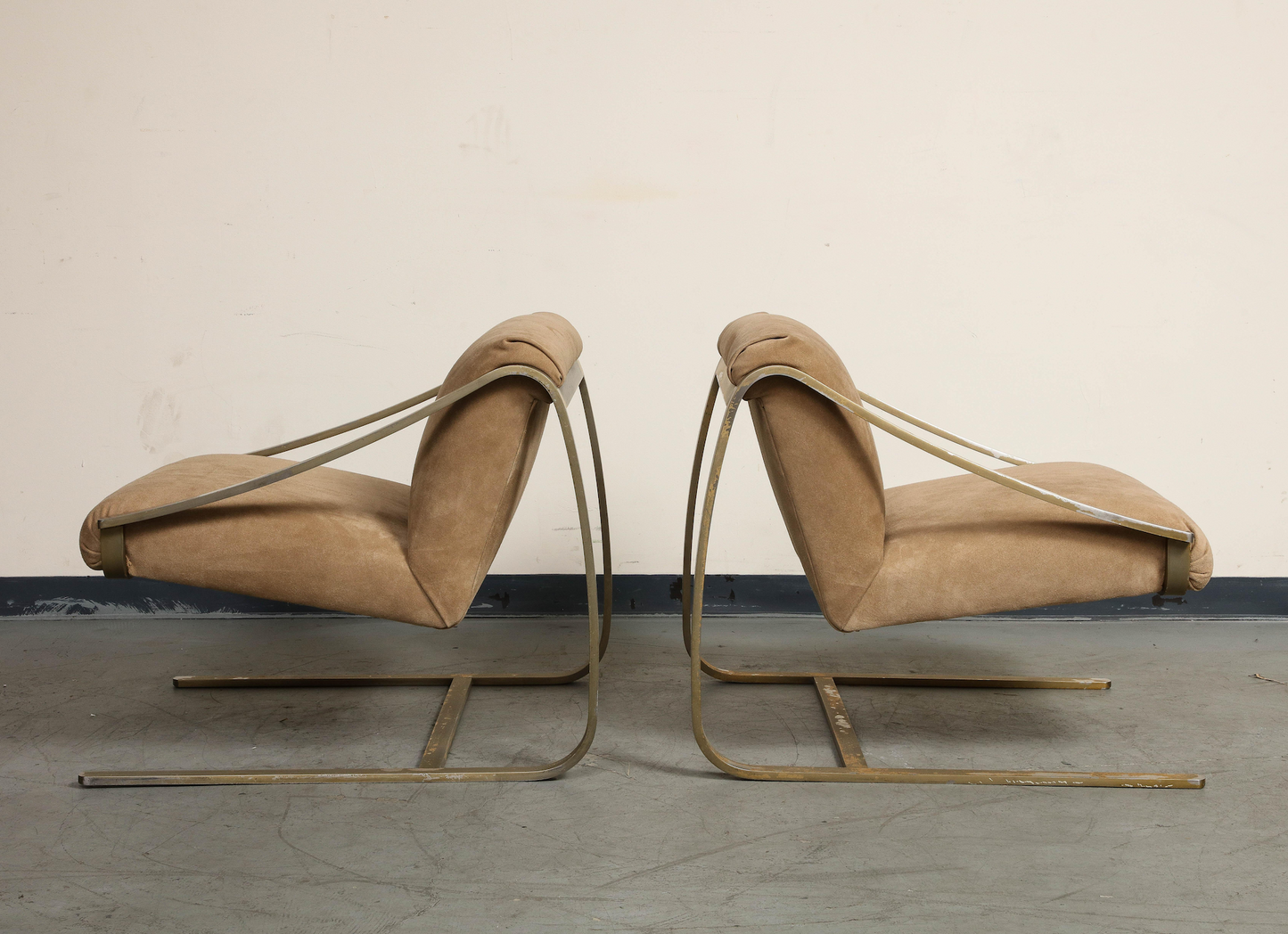 Pair of Bronze and Suede Modernist Lounge Chairs, circa 1965