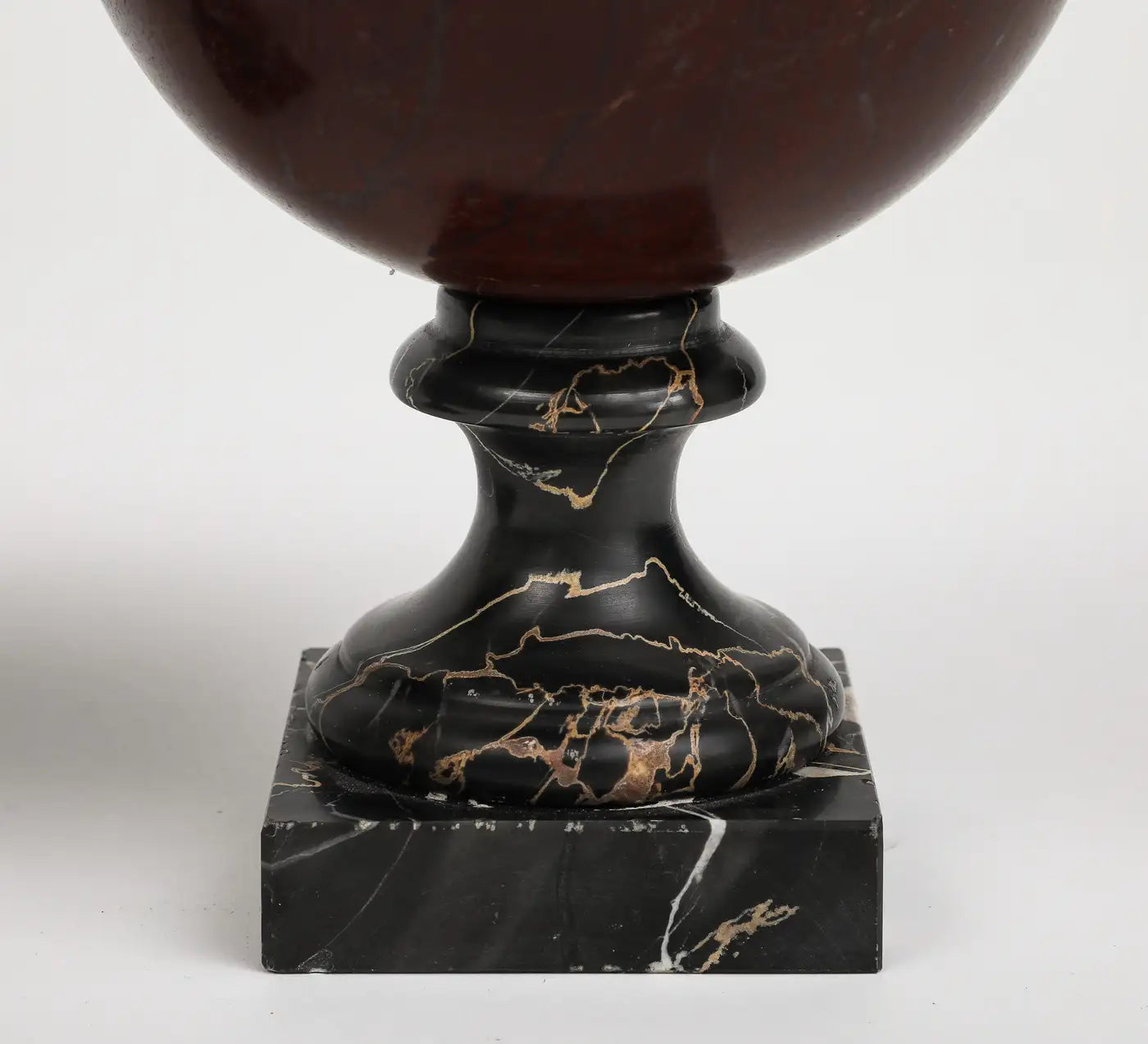 Pair of 19th Century Red Marble Spheres on Black Marble Stands