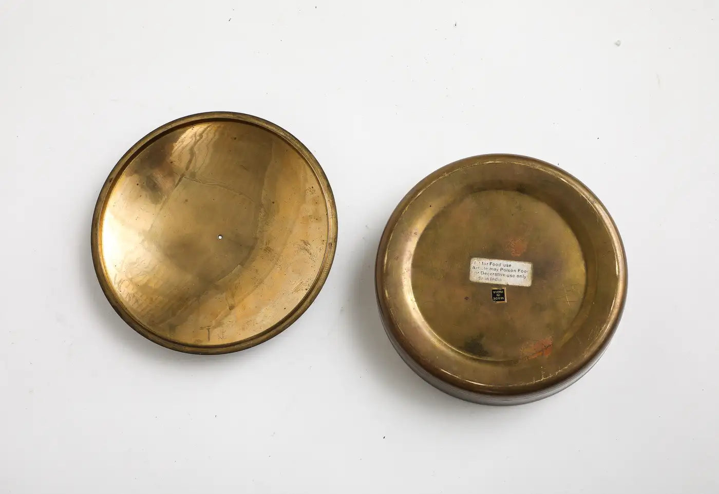 Vintage Indian Cloisonné Round Brass Trinket Box