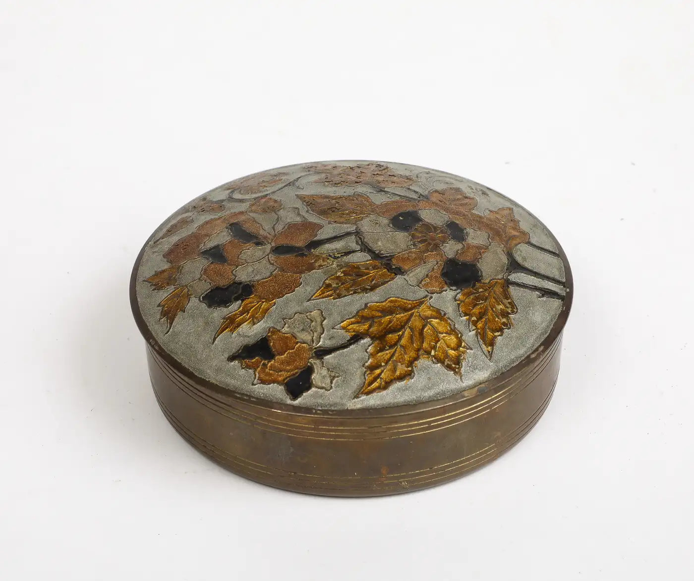 Vintage Indian Cloisonné Round Brass Trinket Box