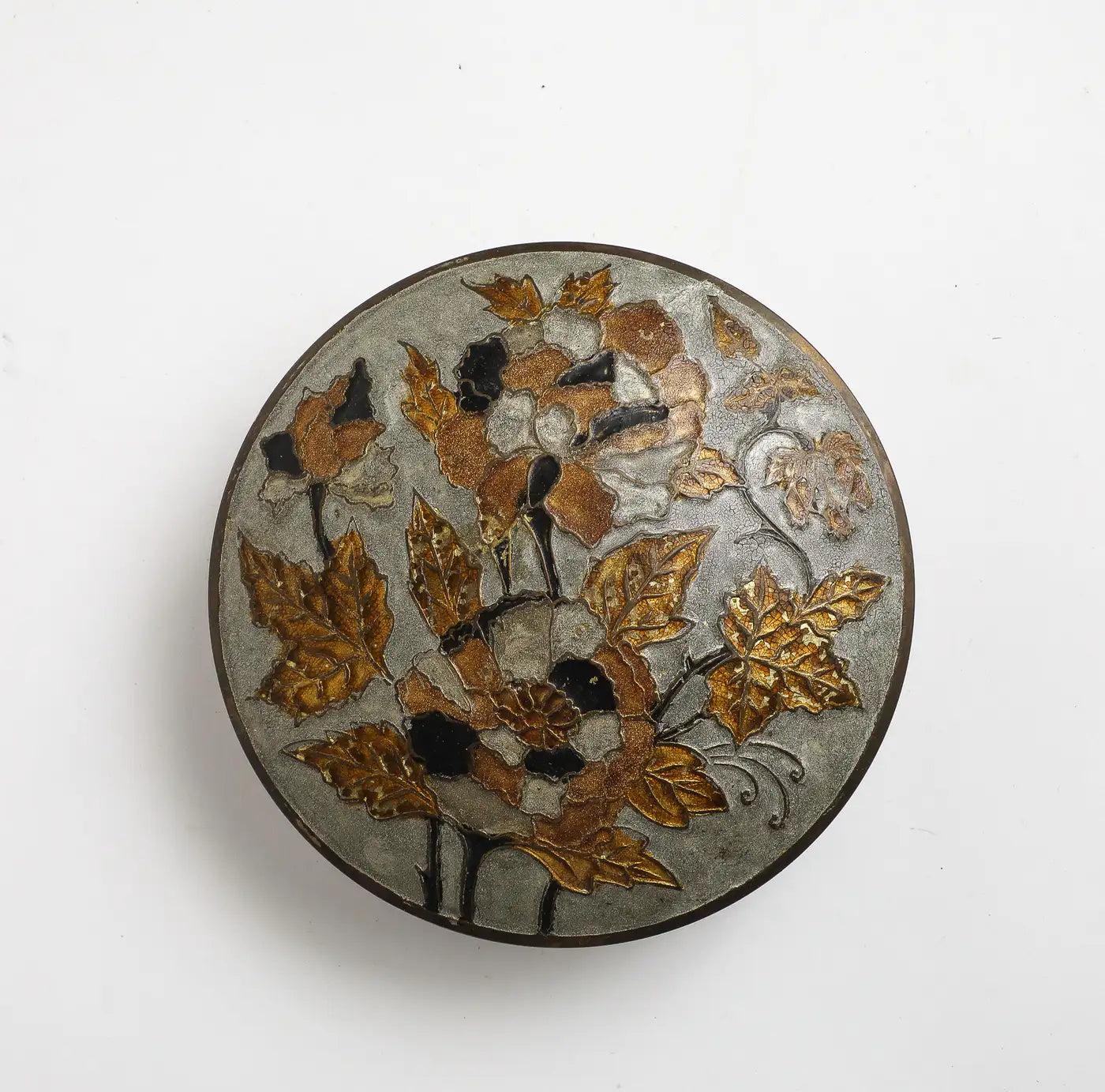 Vintage Indian Cloisonné Round Brass Trinket Box