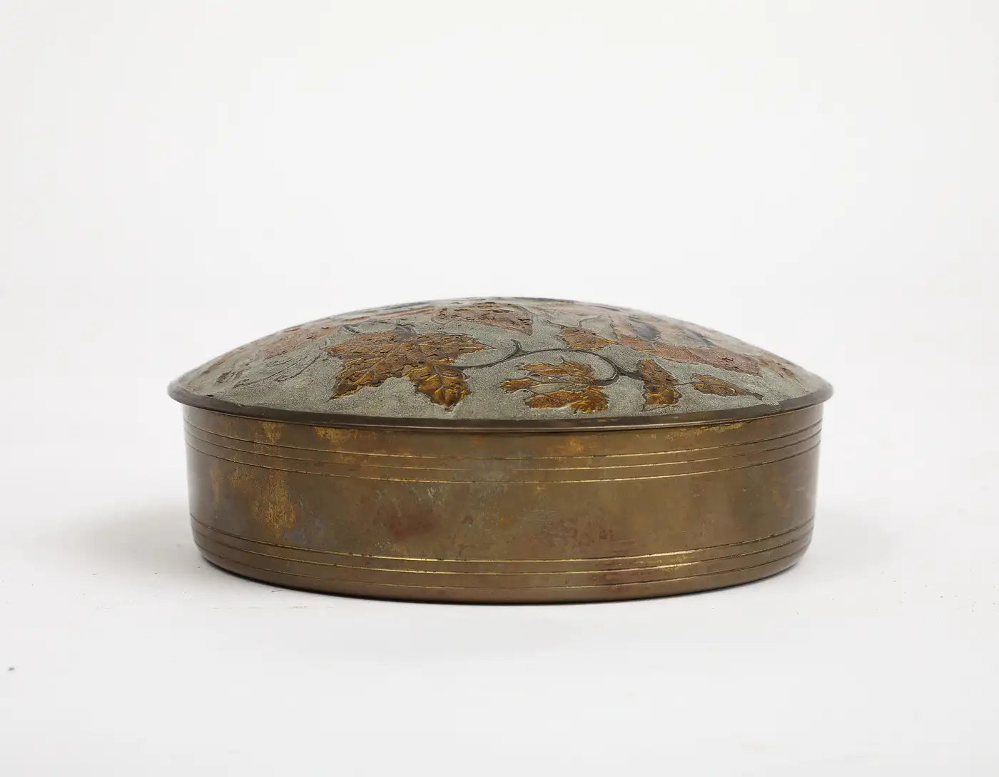 Vintage Indian Cloisonné Round Brass Trinket Box
