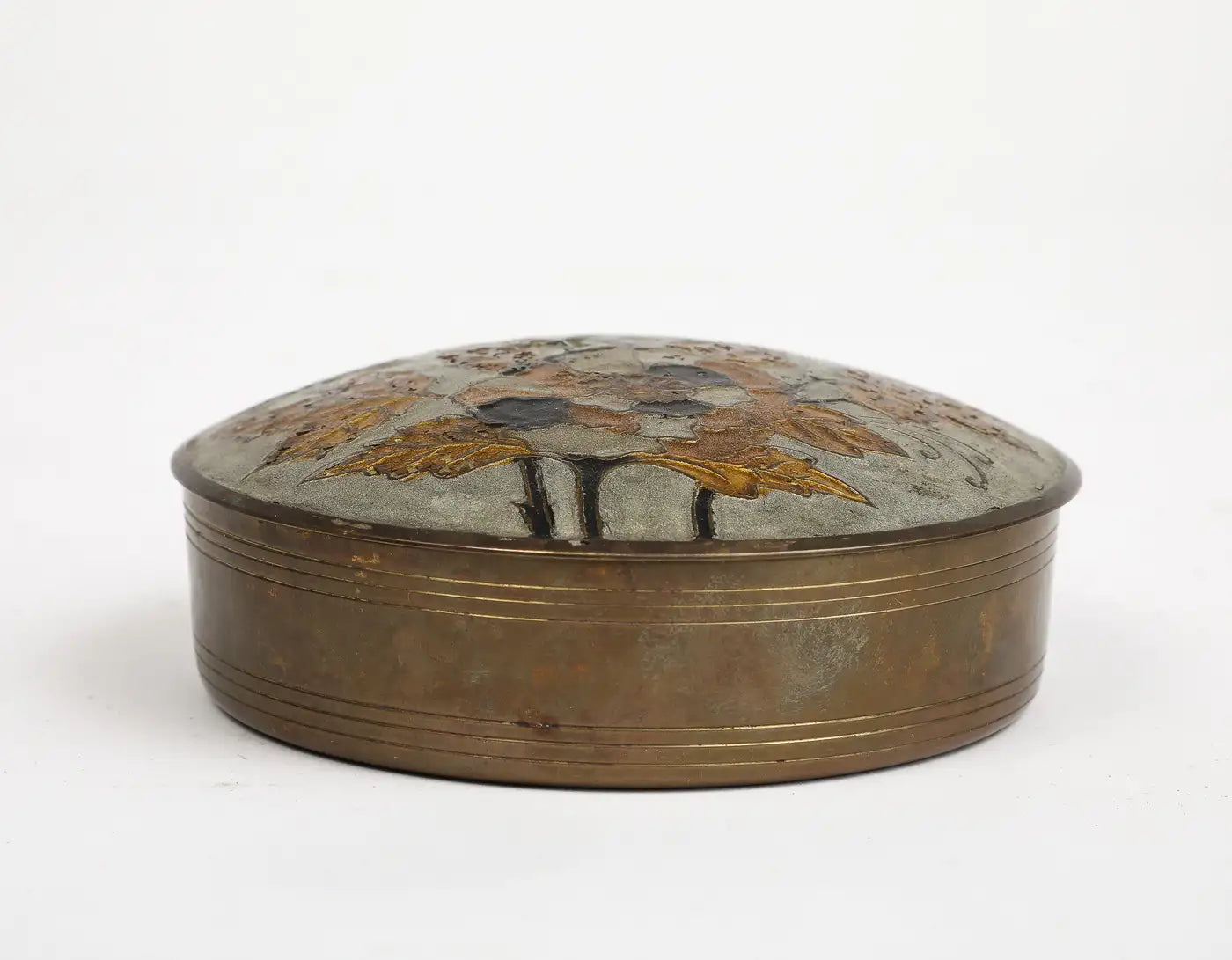 Vintage Indian Cloisonné Round Brass Trinket Box