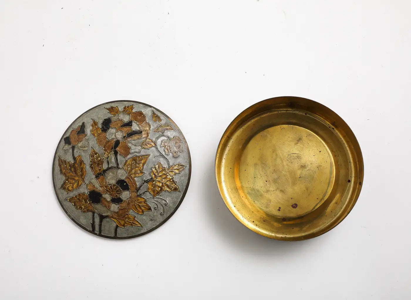 Vintage Indian Cloisonné Round Brass Trinket Box
