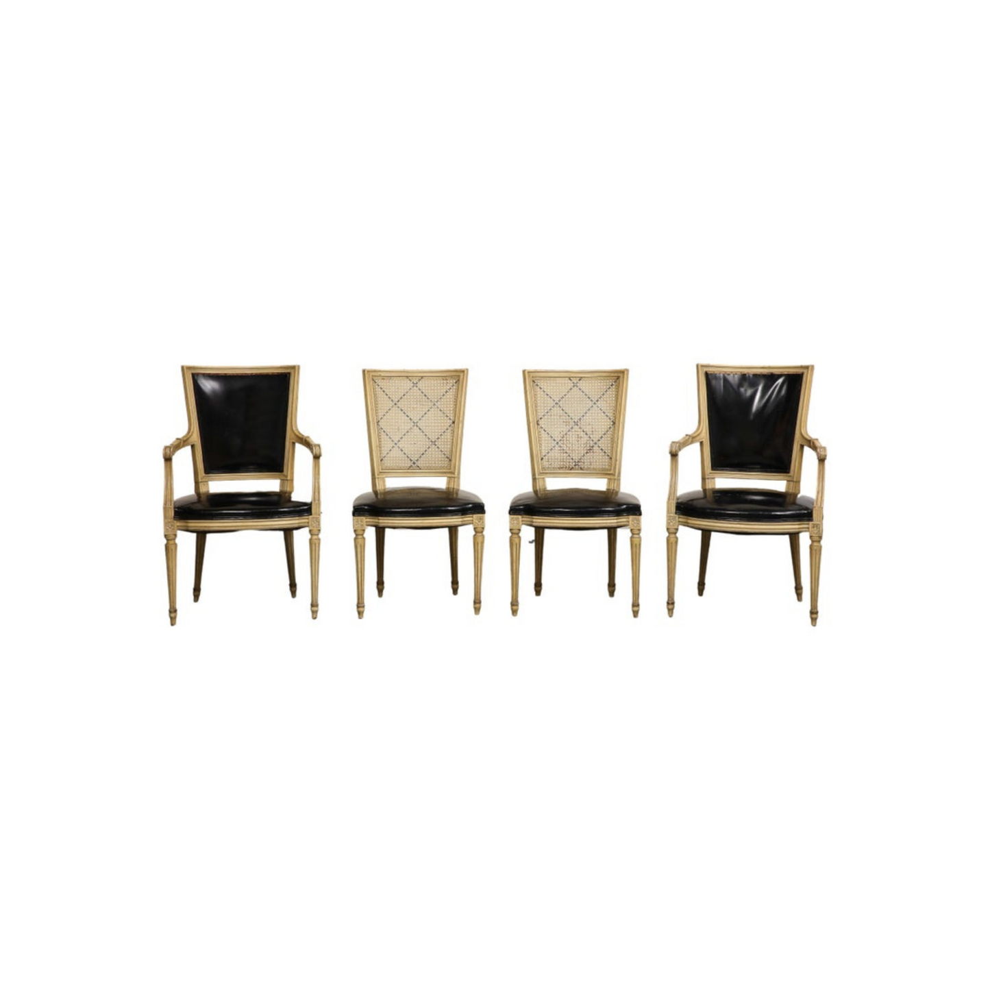 Pair of Louis XVI Style Painted Armchairs & Two Matching Cane Sidechairs