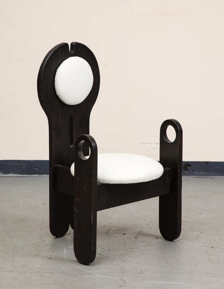 Hungarian Studio White Leather and Wood Side Chair by Szedleczky Design, 1970s