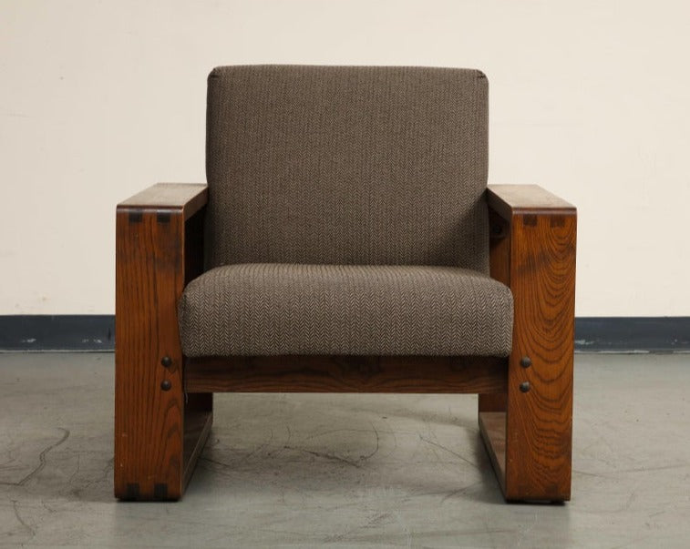 Oak Lounge Chair by Hans Krieks with Herringbone Upholstery, circa 1970s
