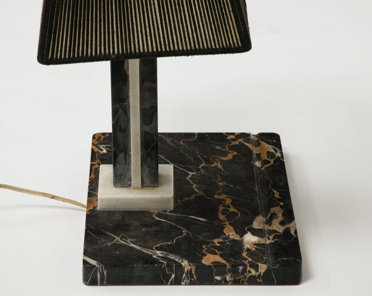 Midcentury Modern Style Black Marble Desk Lamp with Black String Shade