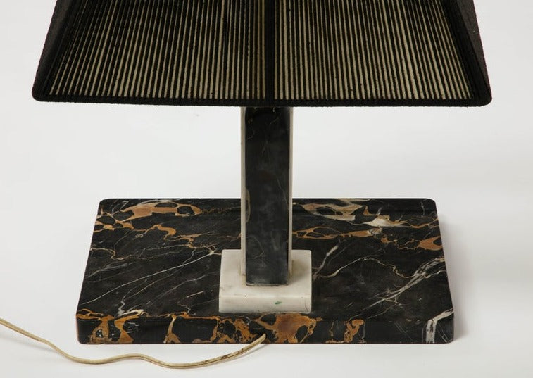 Midcentury Modern Style Black Marble Desk Lamp with Black String Shade