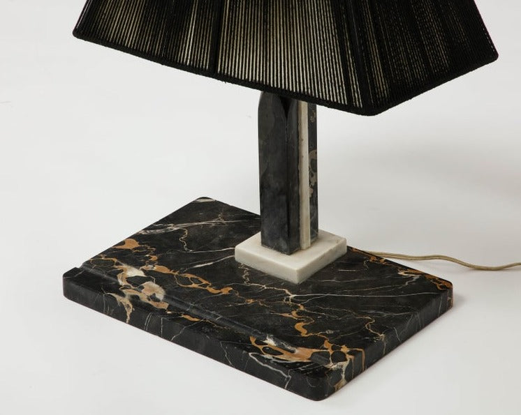 Midcentury Modern Style Black Marble Desk Lamp with Black String Shade
