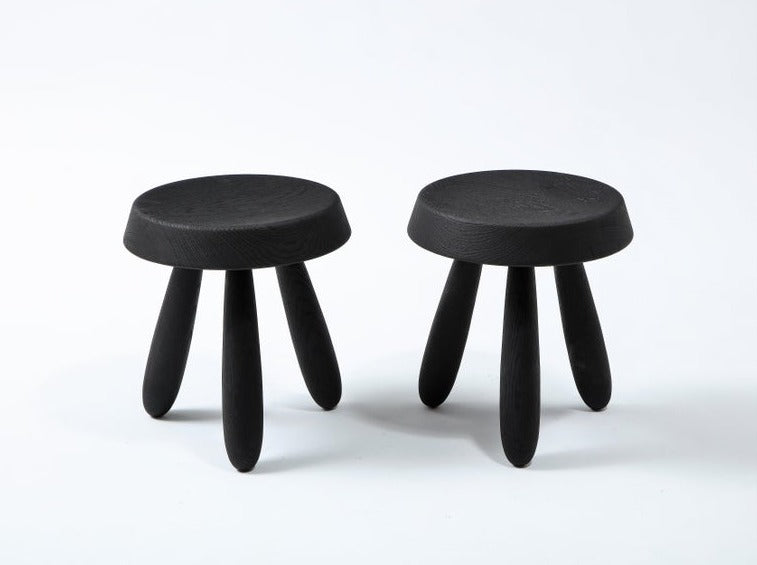 Pair of Burnt Oak Tripod Stools by Douglas Mont for Facto Atelier Paris