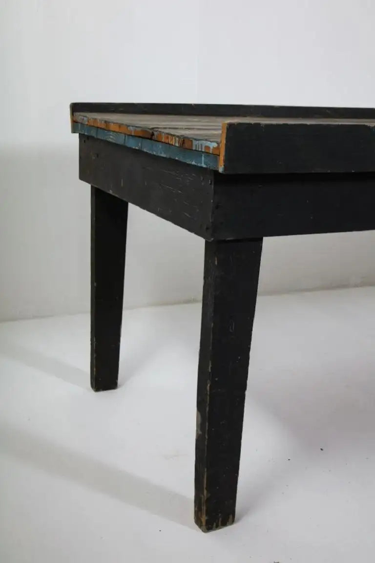 20th Century American Primitive Rustic Black Painted Oak Work Table