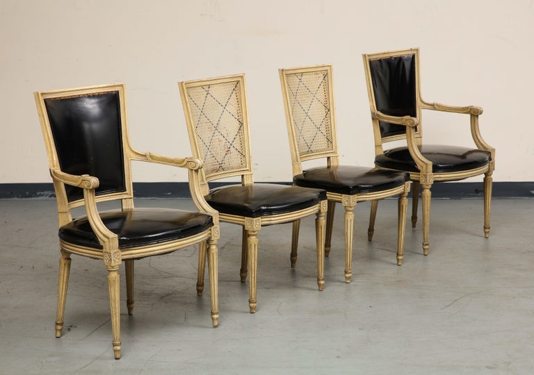 Pair of Louis XVI Style Painted Armchairs & Two Matching Cane Sidechairs