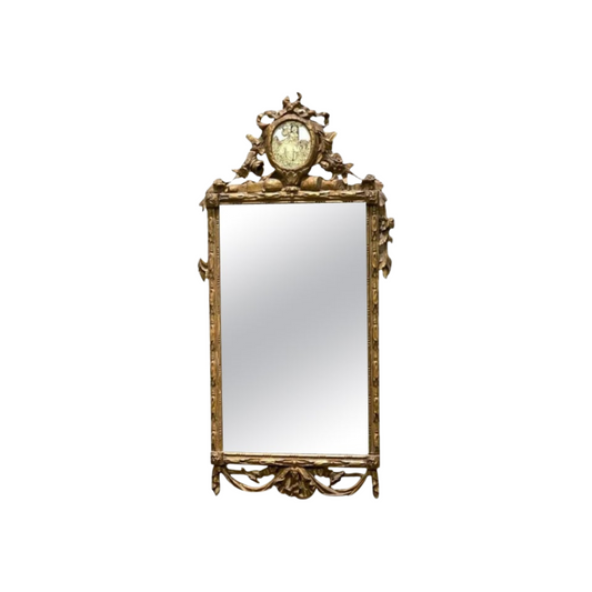 19th Century French Carved Giltwood Mirror with Verre Églomisé Decoration