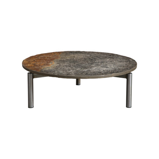 French Midcentury Chromed Steel Coffee Table with Round Natural Slate Top
