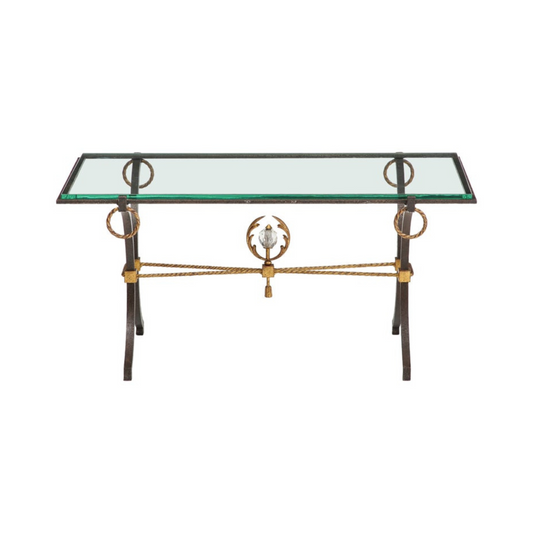 French Iron and Gilt Coffee Table, in the Style of Poillerat, C. 1940