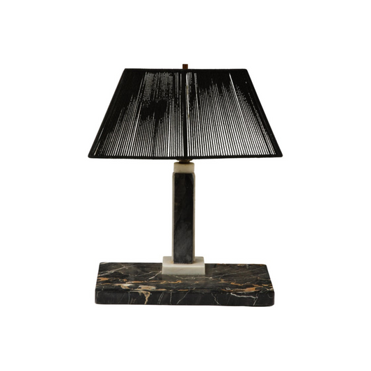 Midcentury Modern Style Black Marble Desk Lamp with Black String Shade