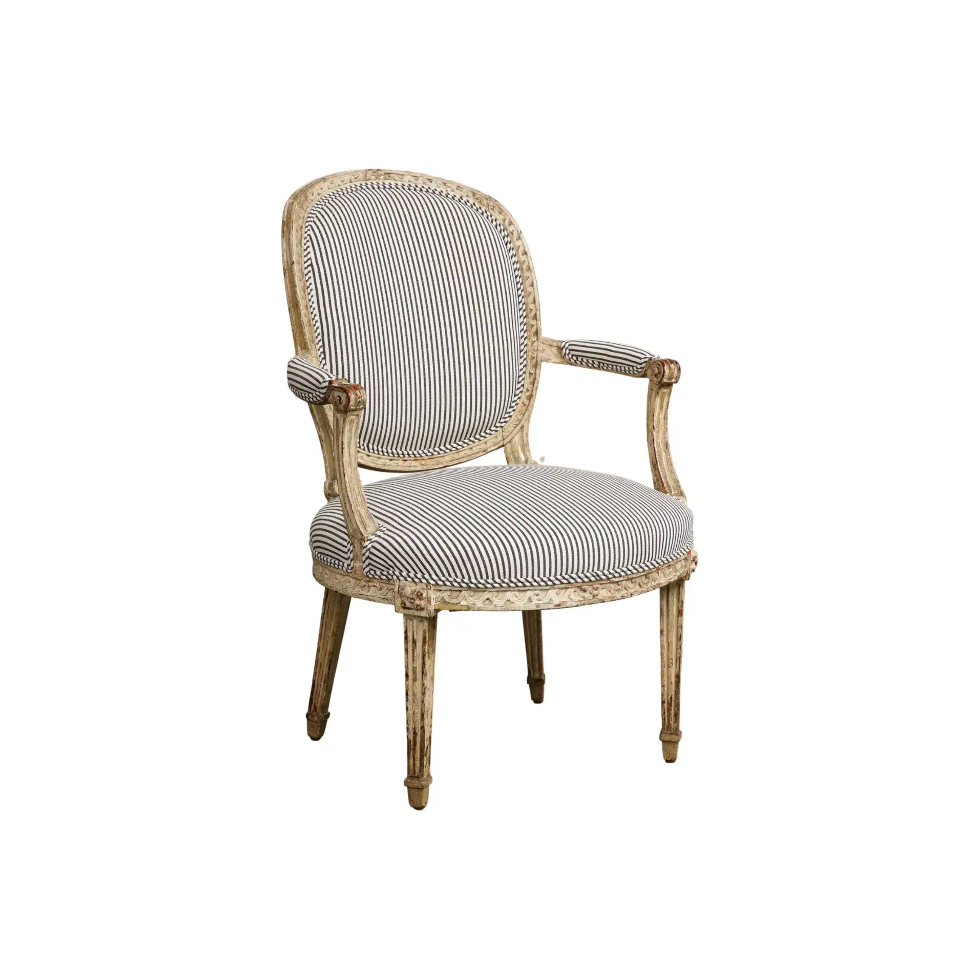 1870s Louis XVI Style Ebonized Fauteuil in Upholstered Linen – Lee
