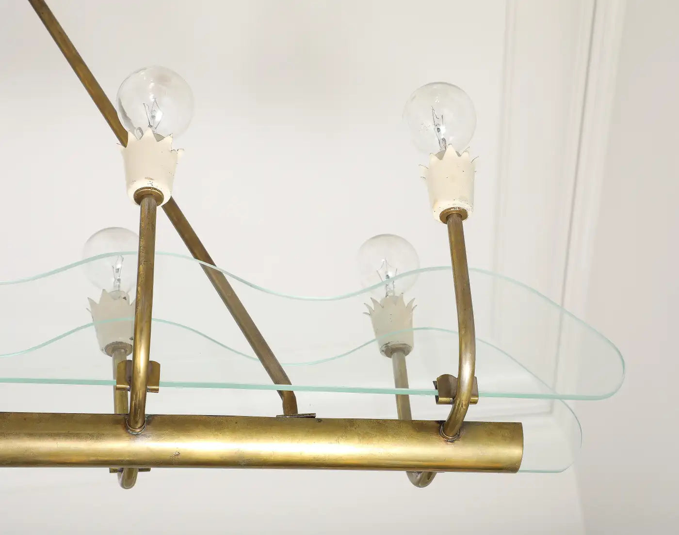 1930s Italian Art Deco Brass and Glass 8-Light Pendant