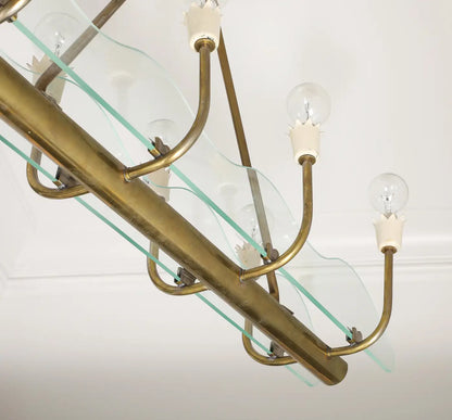 1930s Italian Art Deco Brass and Glass 8-Light Pendant