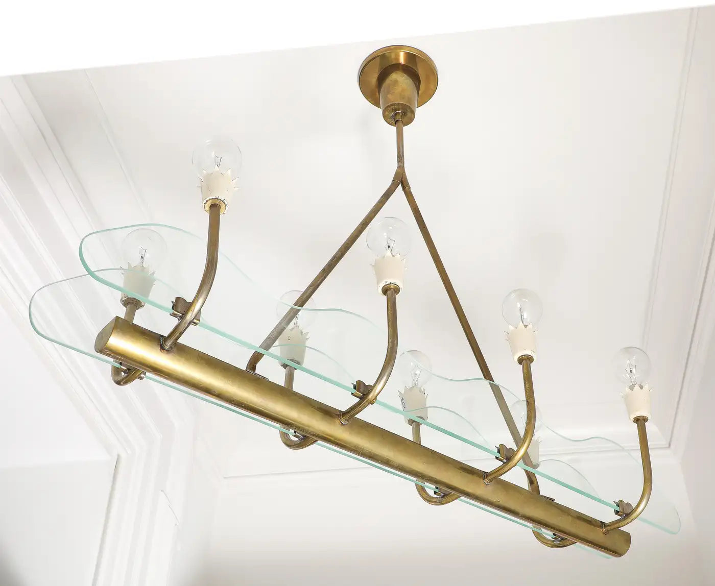1930s Italian Art Deco Brass and Glass 8-Light Pendant