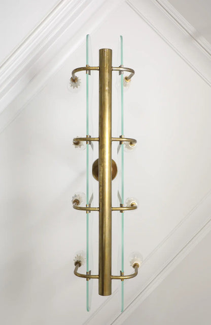 1930s Italian Art Deco Brass and Glass 8-Light Pendant