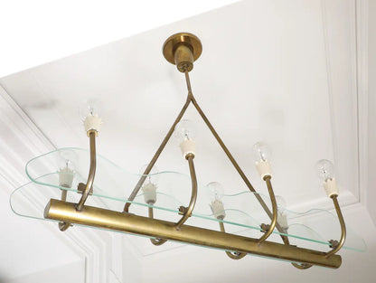1930s Italian Art Deco Brass and Glass 8-Light Pendant