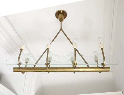 1930s Italian Art Deco Brass and Glass 8-Light Pendant