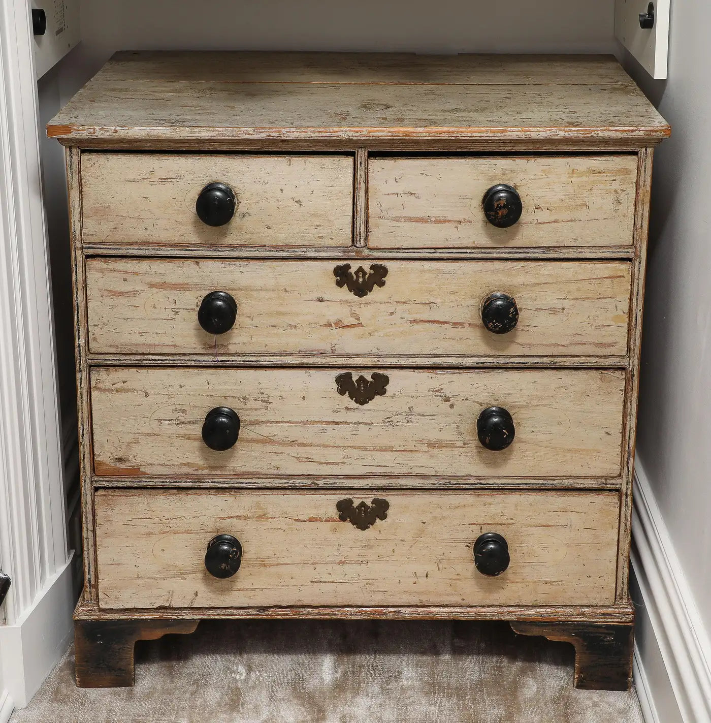 19th Century English Chest of Drawers with Original Ivory Paint