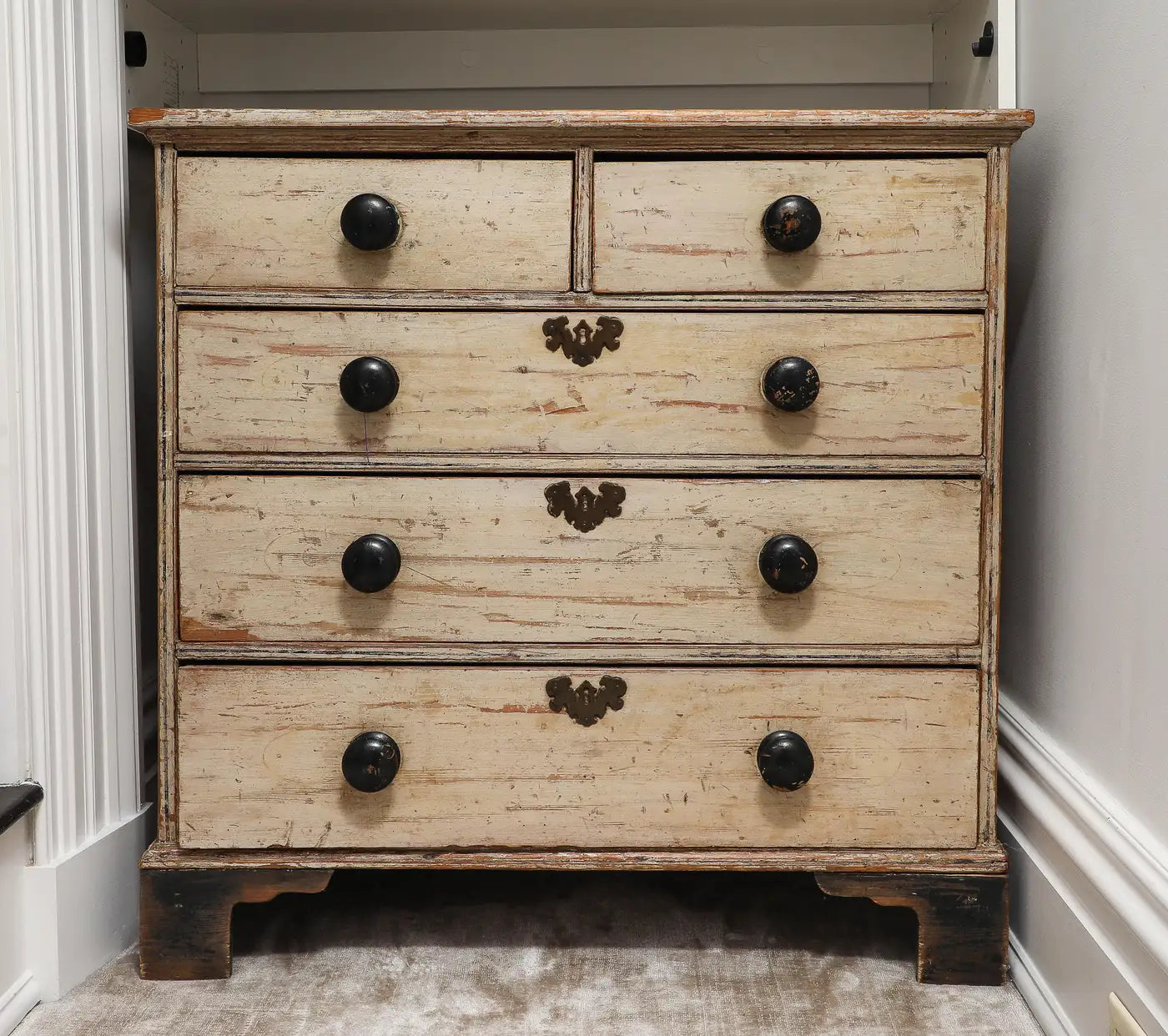 19th Century English Chest of Drawers with Original Ivory Paint