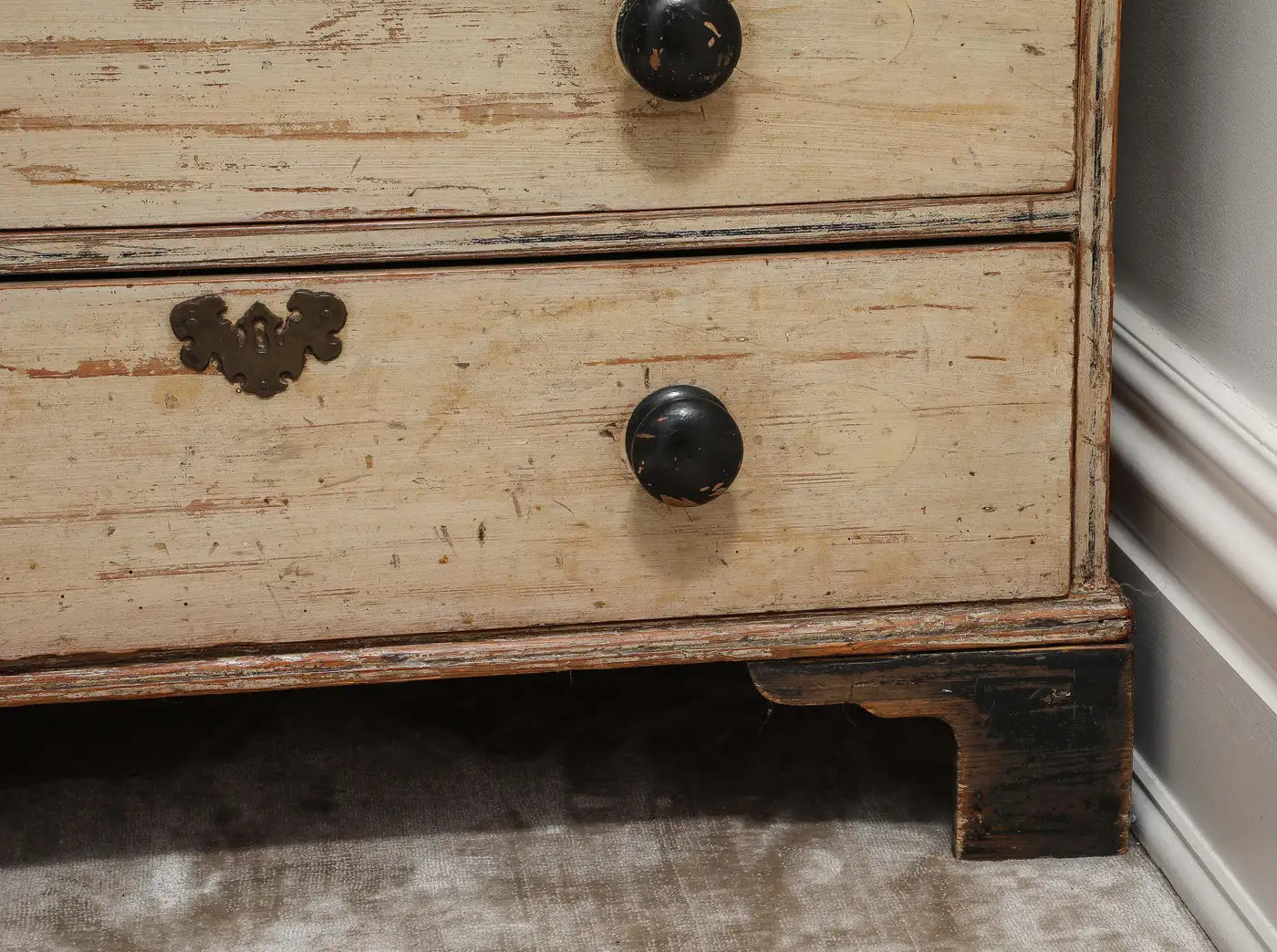 19th Century English Chest of Drawers with Original Ivory Paint