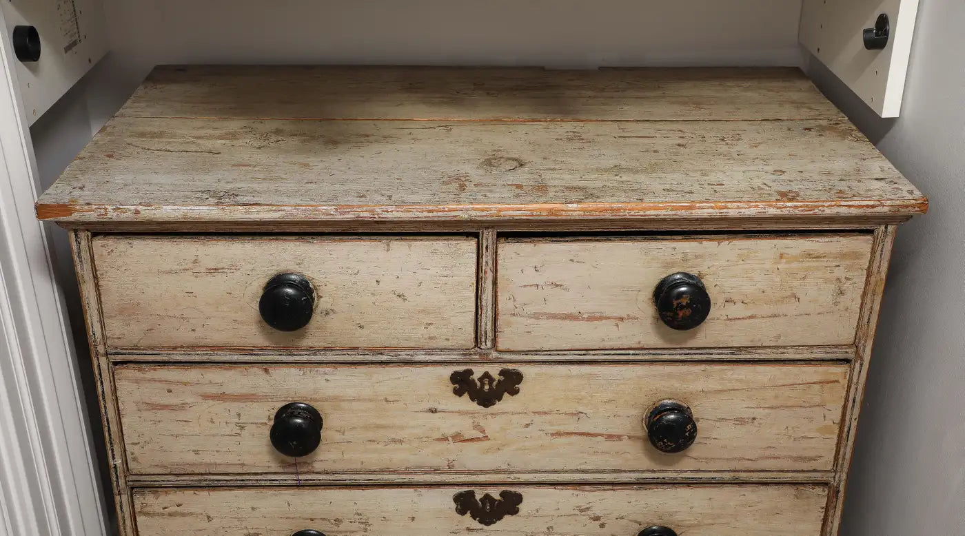 19th Century English Chest of Drawers with Original Ivory Paint