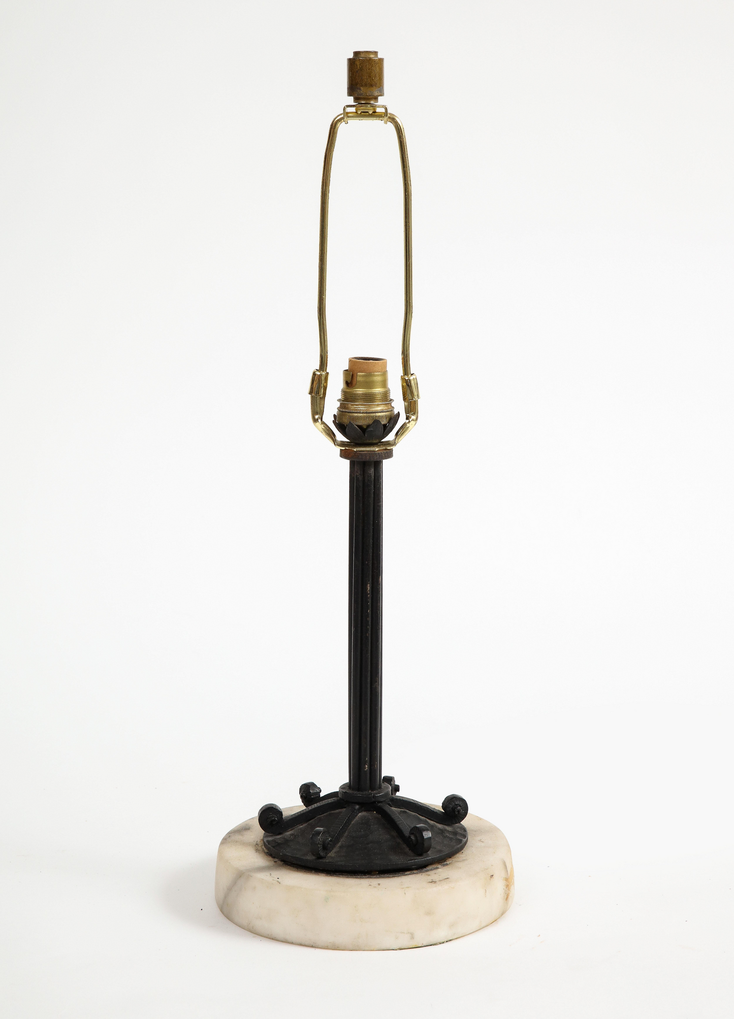 20th Century French Iron Table Lamp on Marble Base