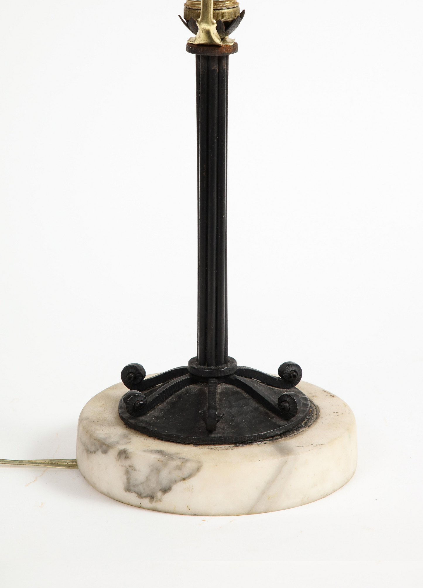 20th Century French Iron Table Lamp on Marble Base