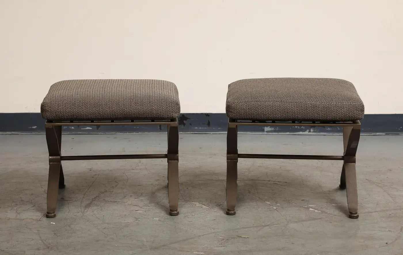 Pair of Contemporary Herringbone X-Form Bronze Benches