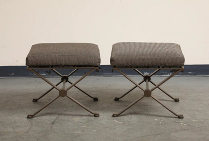 Pair of Contemporary Herringbone X-Form Bronze Benches