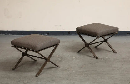 Pair of Contemporary Herringbone X-Form Bronze Benches