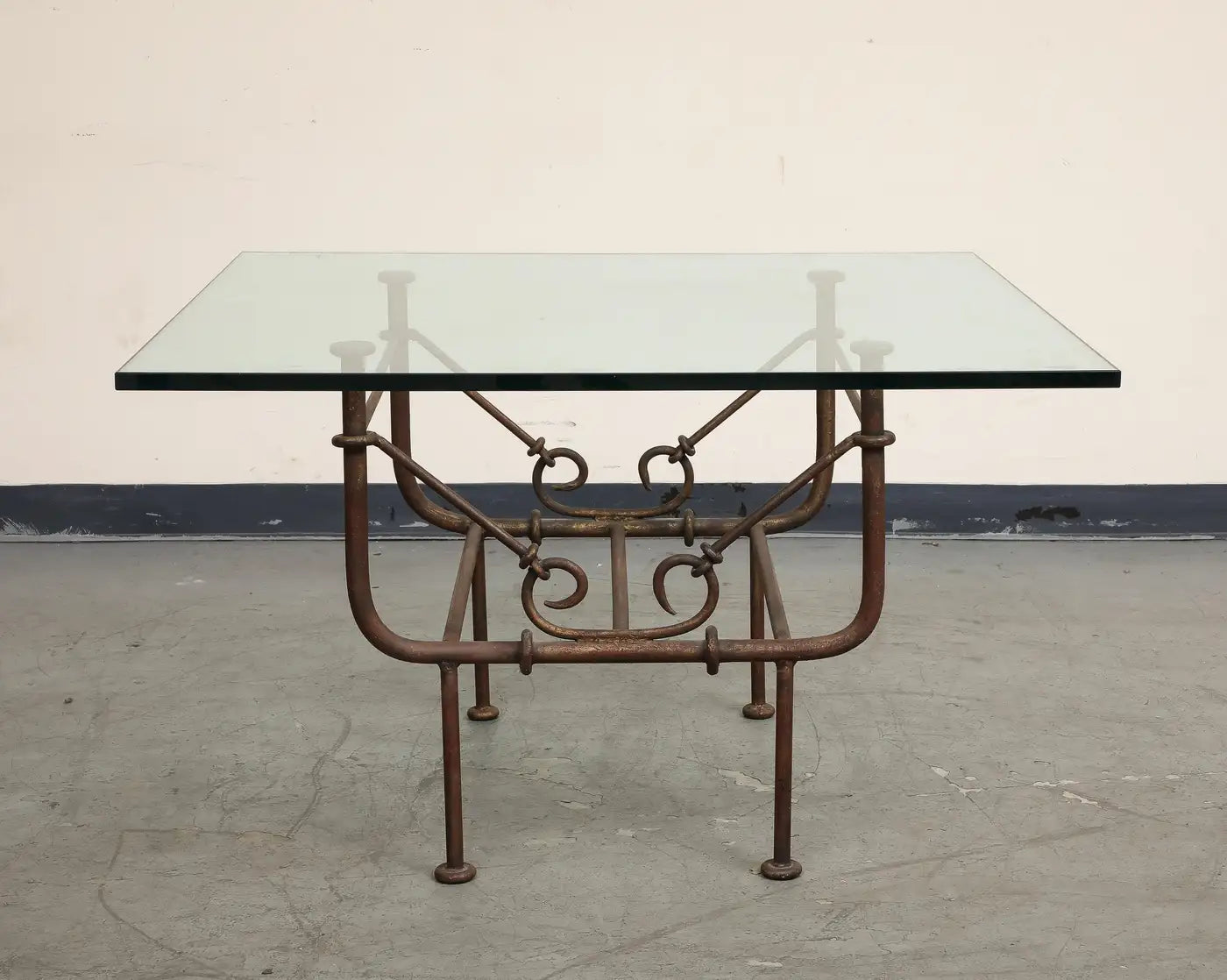 Vintage Giacometti Style Iron and Glass Top Table