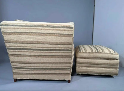 Large Scale Jean Michel Frank Style Upholstered Armchair and Ottoman circa 1950