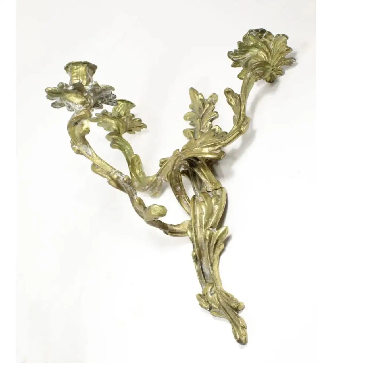 Pair of French 19th Century Bronze 3 Light Candle Rococco Style Wall Sconces
